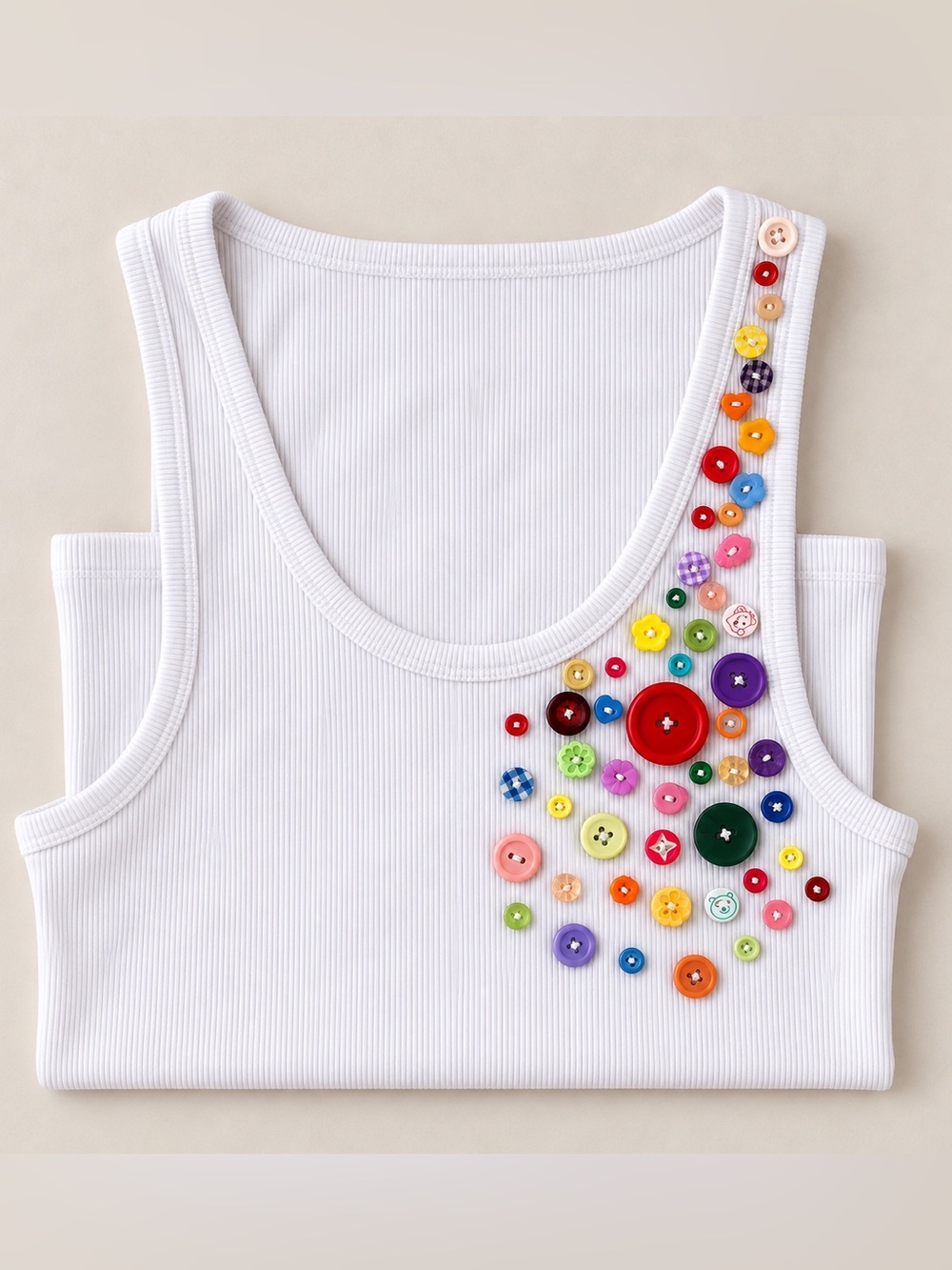 Handmade Button Detail White Tank Top – Size M